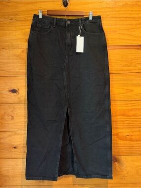 MNG Mango Matilda Black Denim Jean Long Midi Maxi Skirt Large L NWT High Waist